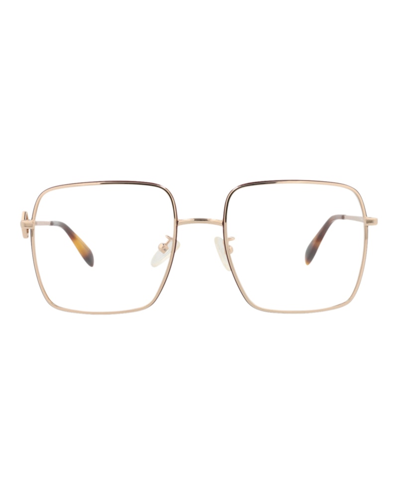 Pre-owned Alexander Mcqueen Women's  Squareframe Metal Optical Frames In Gold Gold Transparent (am0227o/3000828