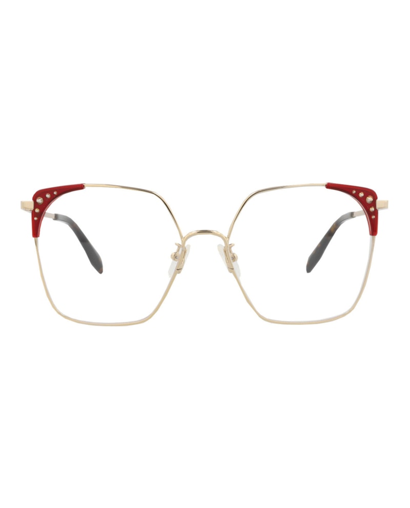 Pre-owned Alexander Mcqueen Women's Squareframe Metal Optical Frames In Gold Gold Transparent (am0312o/3001085