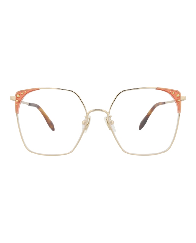 Pre-owned Alexander Mcqueen Women's Squareframe Metal Optical Frames In Gold Gold Transparent (am0312o/3001085