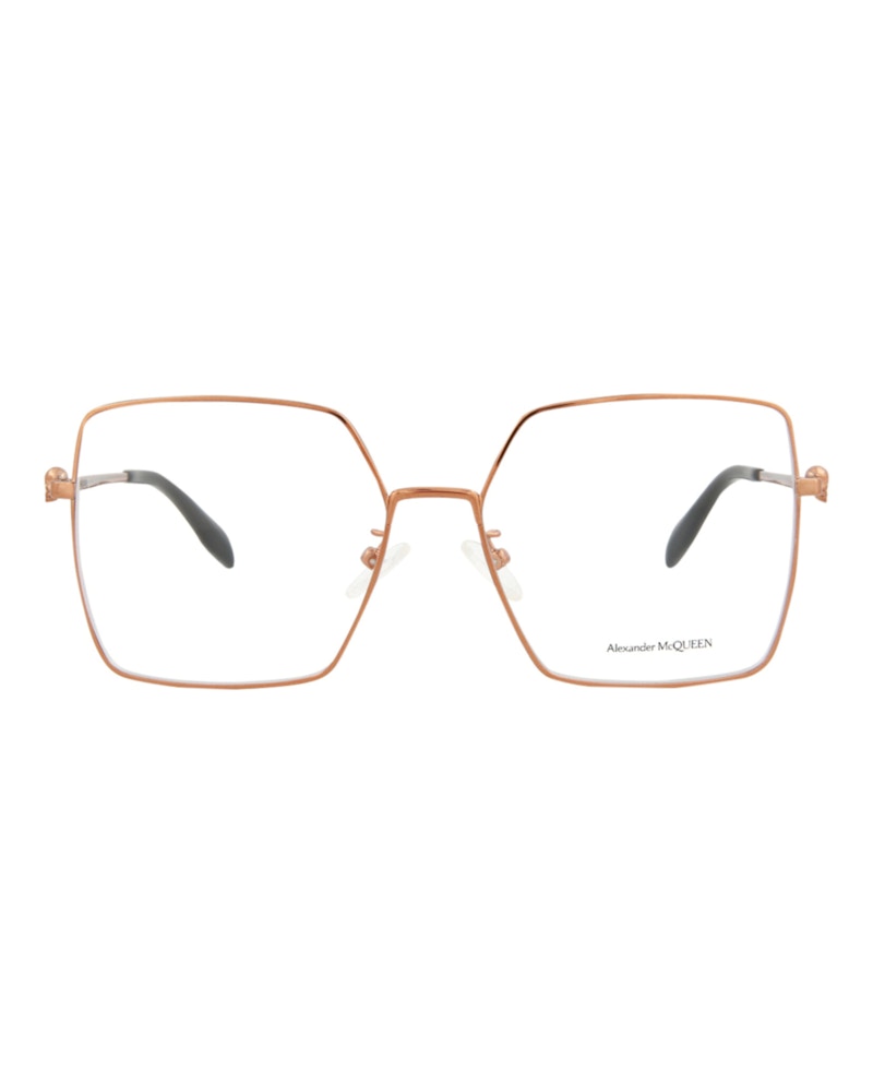 Pre-owned Alexander Mcqueen Women's Squareframe Metal Optical Frames In Nude Nude Transparent (am0276o/3000937