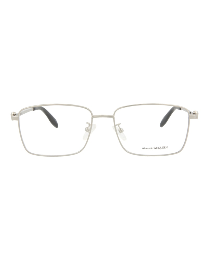 Pre-owned Alexander Mcqueen Squareframe Metal Optical Frames In Silver Silver Transparent (am0278o/30009379/003)