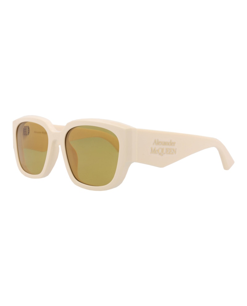 Pre-owned Alexander Mcqueen Women's Squareframe Recycled Acetate Sunglasses In Ivory Ivory Brown (am0468s/3001