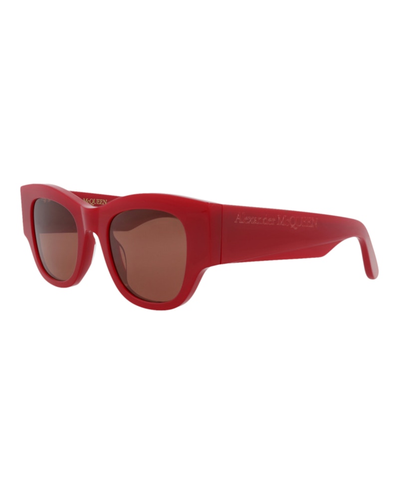 Pre-owned Mcq By Alexander Mcqueen Women's Mcq Alexander Mcqueen Alexander Mcqueen Square Rectangle Sunglasses In Red Red Brown (am0420