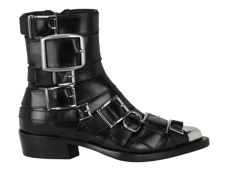 Pre-owned Alexander Mcqueen Strappy Punk Ankle Boots (women's) Sneakers In Black/silver In Multi