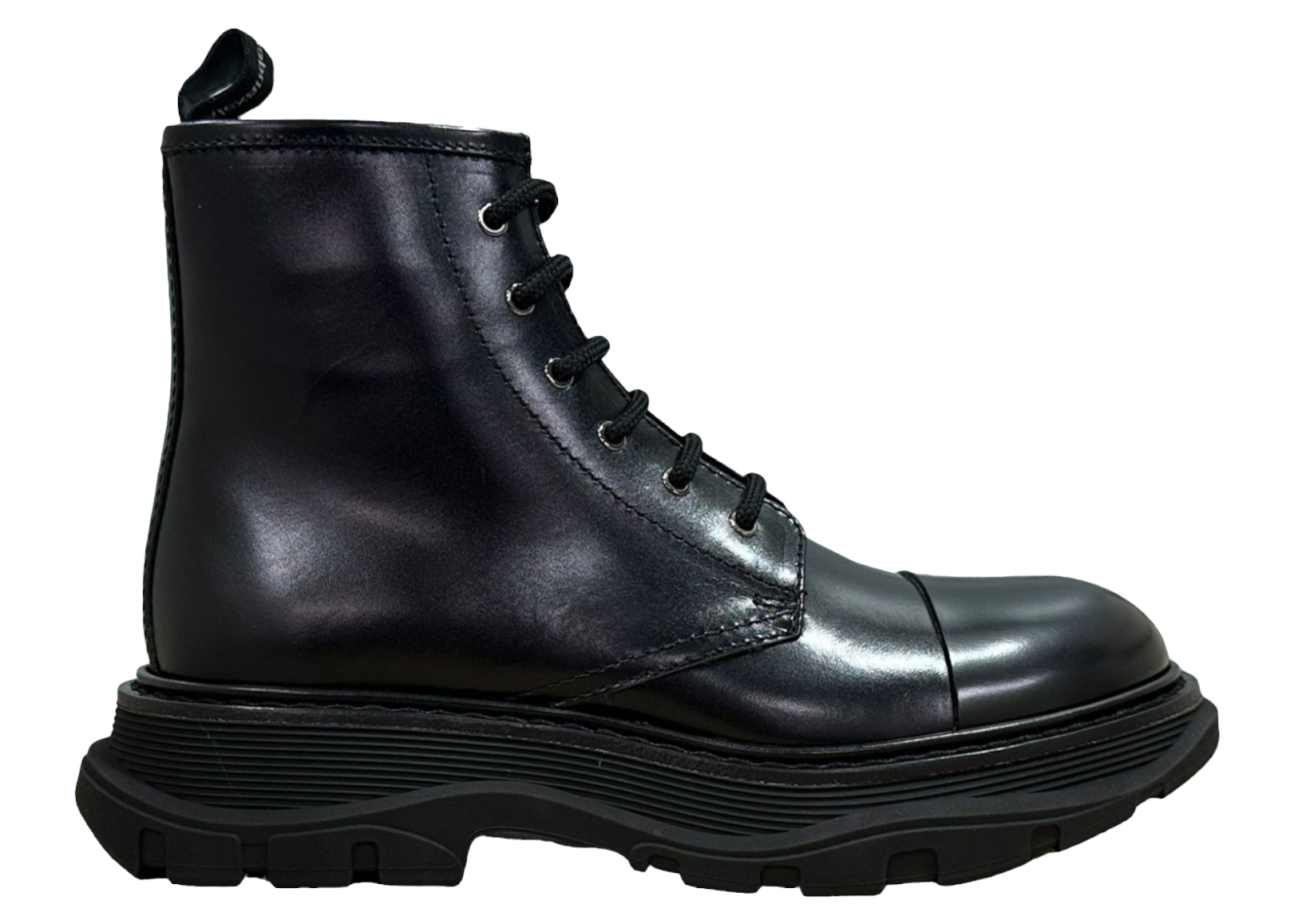Alexander McQueen Tread Lace-Up Combat Leather Boot Black Men's 