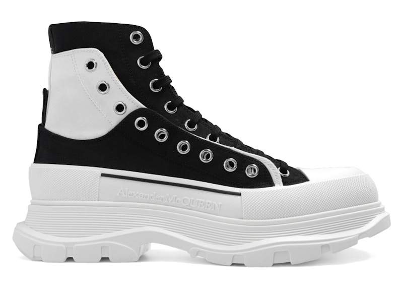 Pre-owned Alexander Mcqueen Men's  Tread Slick Ankle Boot Overlapping Panels Sneakers In Black/white In Multi