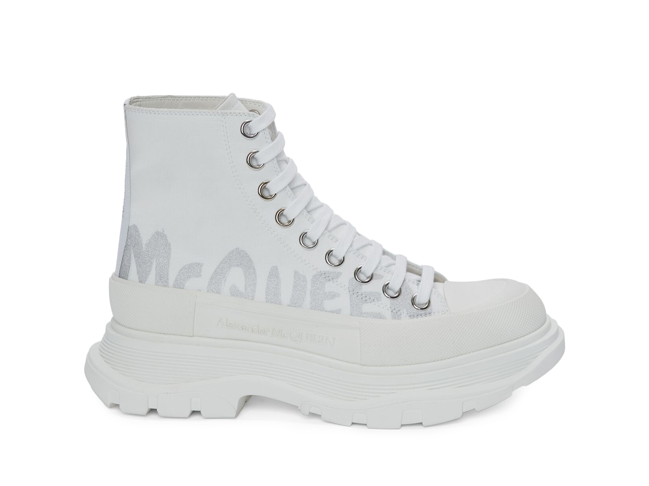 Alexander McQueen Tread Slick Boot Graffiti White Silver (Women's 