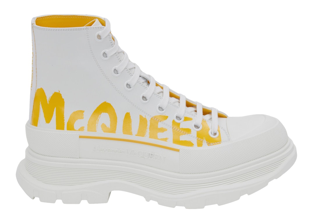 Pre-owned Alexander Mcqueen Tread Slick Boot Graffiti White Yellow Pop In White/yellow Pop