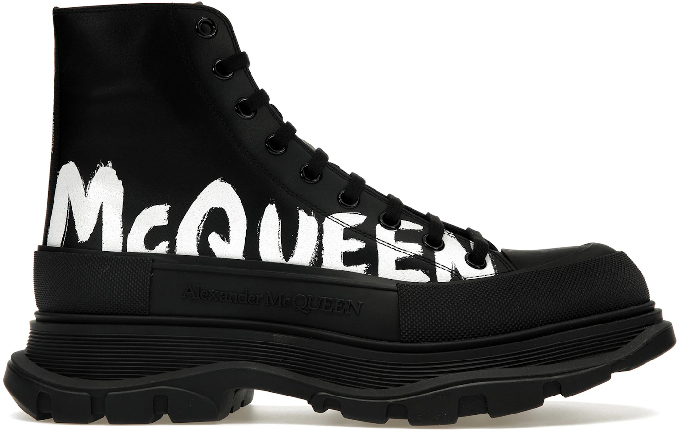 Alexander McQueen Tread Slick Boot Leather Graffiti Black White Men's ...