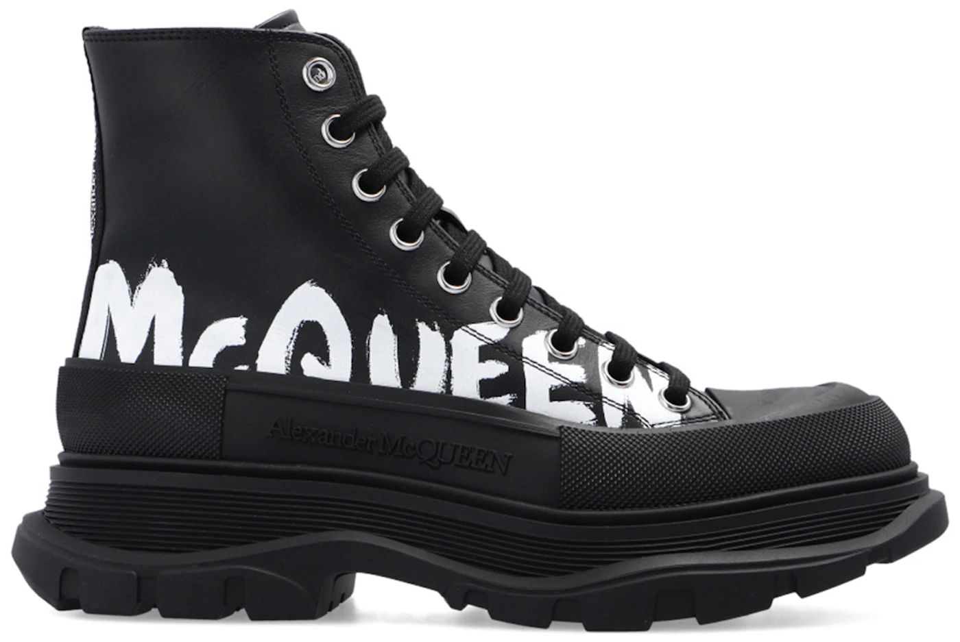 Alexander McQueen Tread Slick Boot Leather Graffiti Black White (Women ...