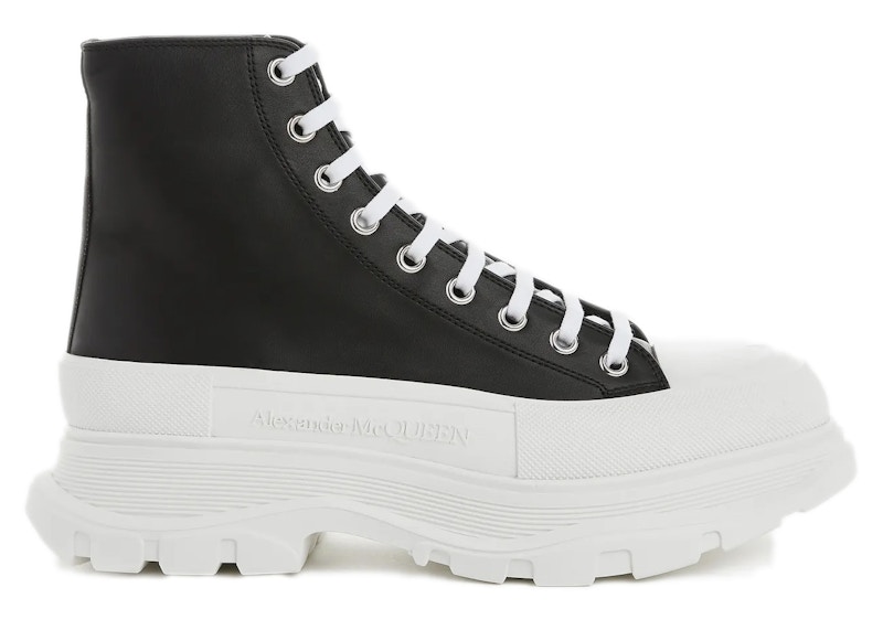 Alexander McQueen Tread Slick High-Top Leder Sneaker Schwarz Weiß