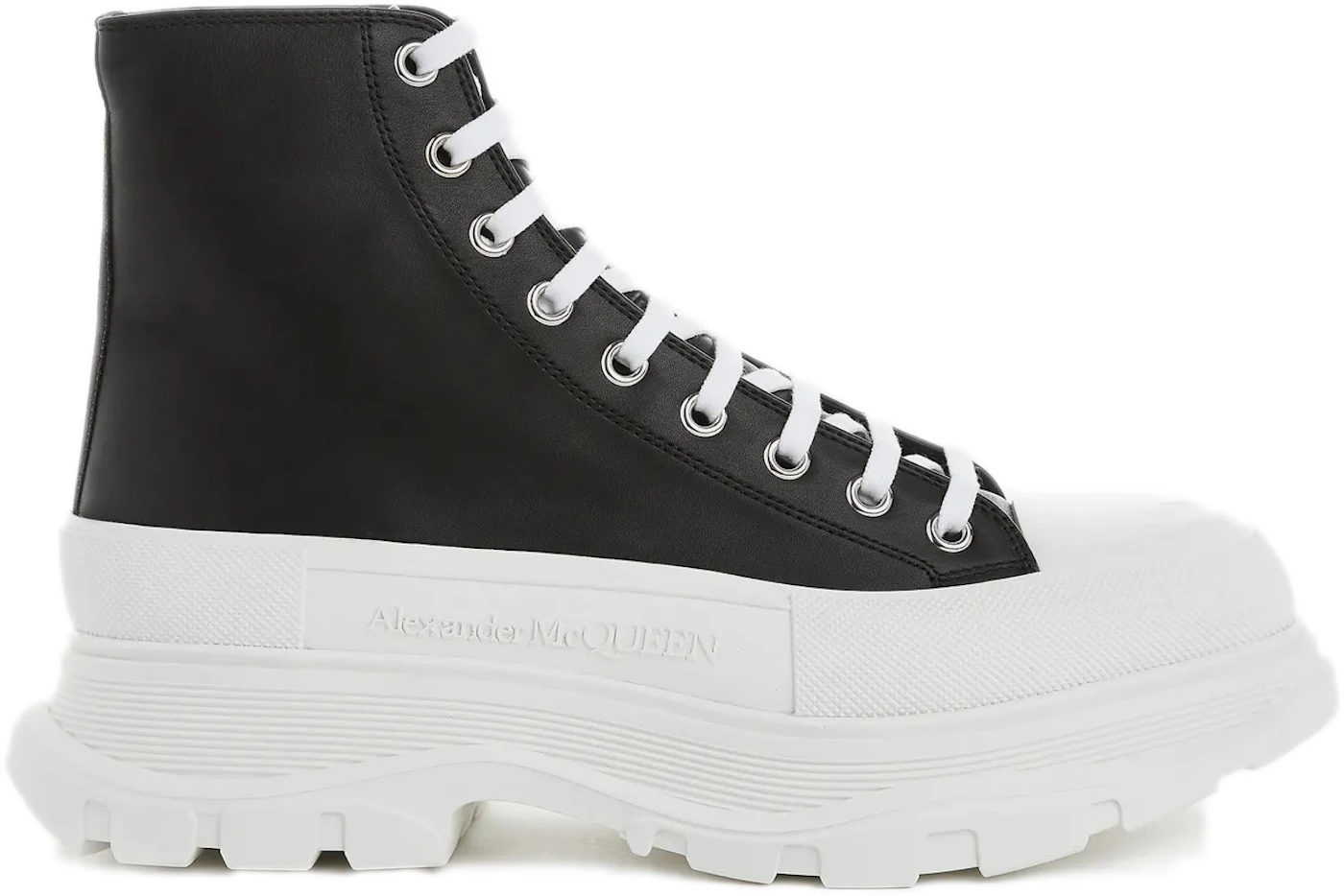 Alexander McQueen Tread Slick High-Top Leather Sneaker Black White Men ...