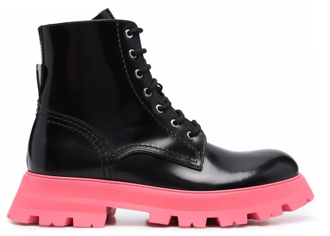 Pre-owned Alexander Mcqueen Tread Slick Leather Boot Black Pink (women's) In Black/pink
