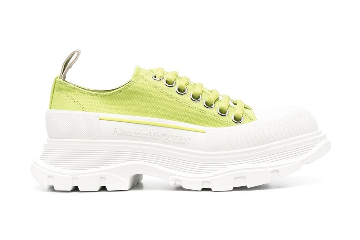 Pre-owned Alexander Mcqueen Tread Slick Low Lace Up Canvas Lime Green White (women's) In Lime Green/white