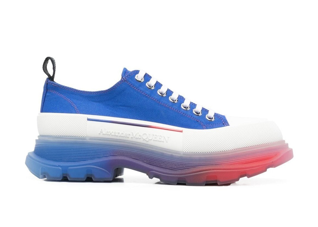 Pre-owned Alexander Mcqueen Tread Slick Low Lace Up Clear Sole Gradient Electric Blue Off-white Bright Red In Clear Sole/gradient Electric Blue/off-white