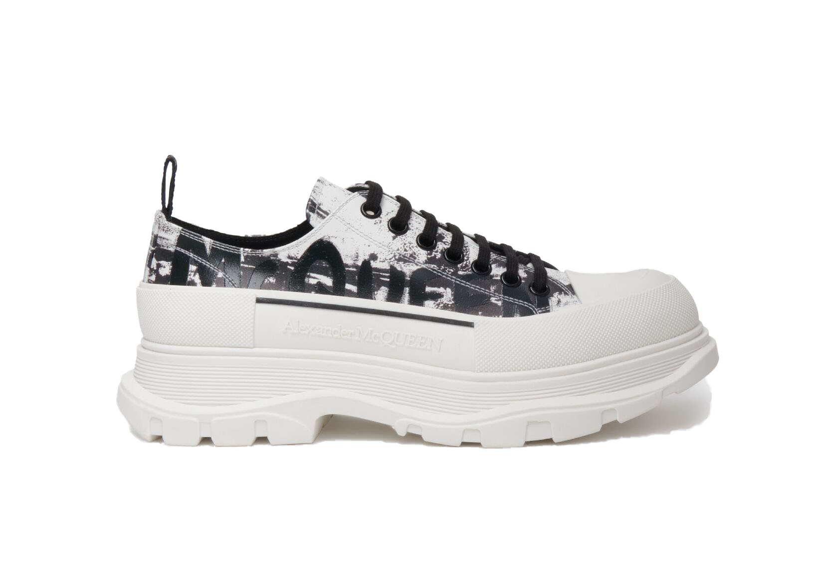 Alexander McQueen Tread Slick Low Lace Up Graffiti Black White 