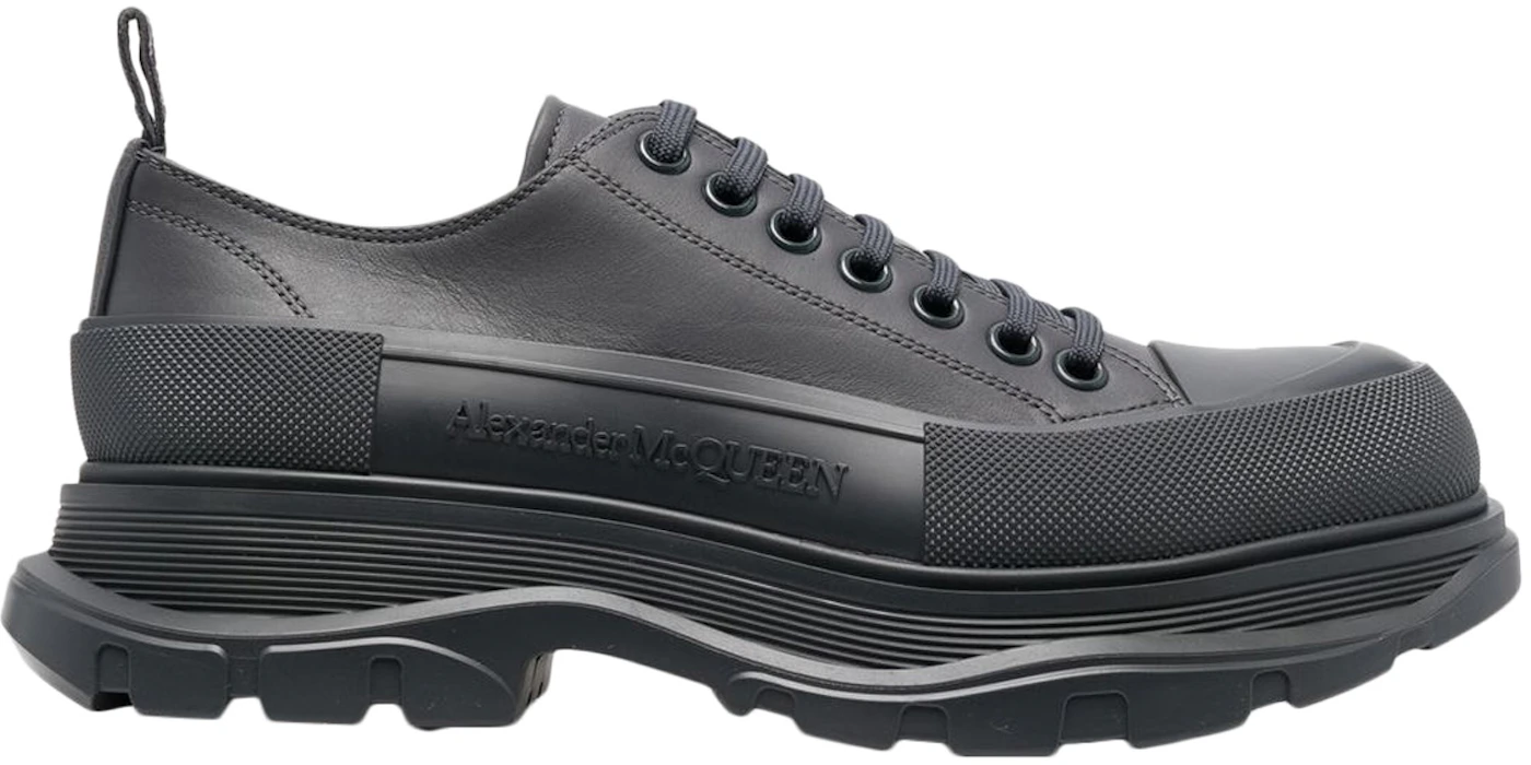 Alexander McQueen Tread Slick Low Lace Up Leather Grey Homme ...