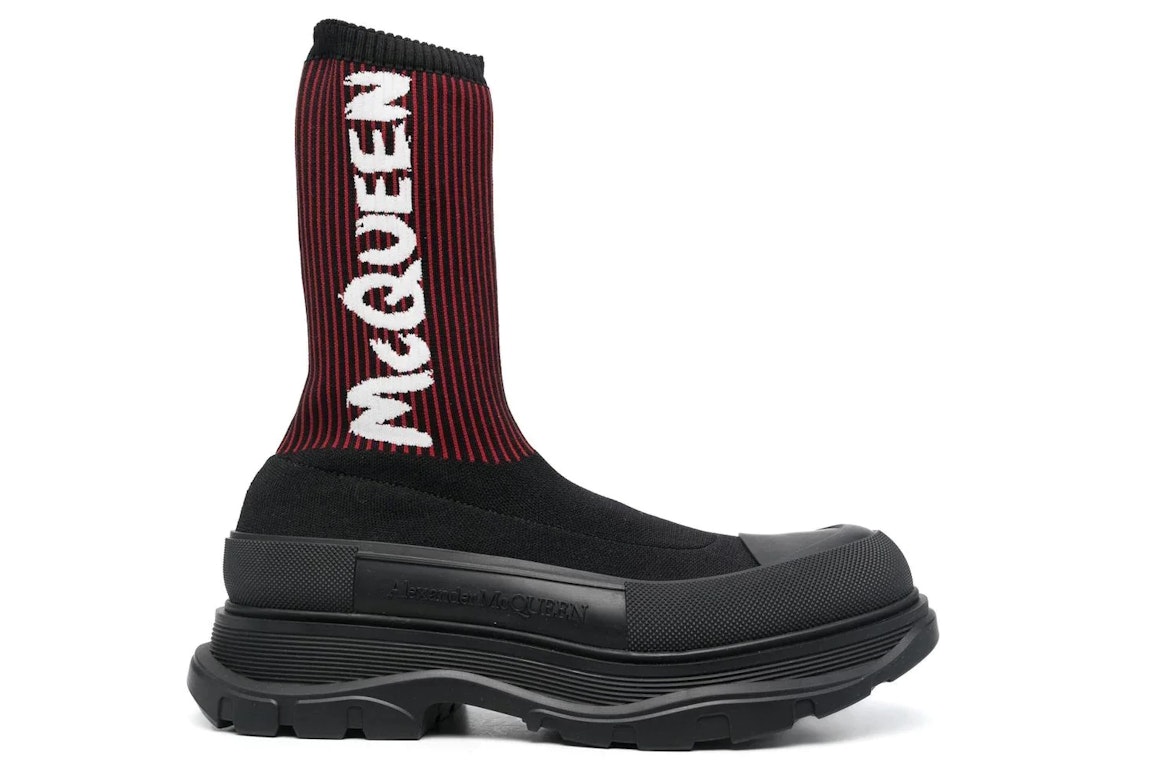 Pre-owned Alexander Mcqueen Tread Slick Sock Boot Black Red In Black/red/white