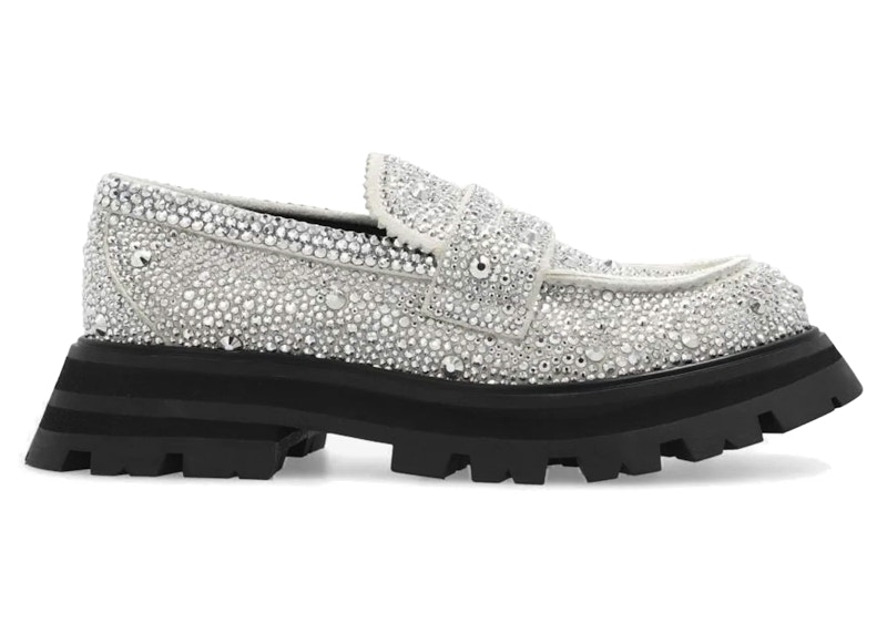 Pre-owned Alexander Mcqueen Wander Loafer New Crystal Embellished (women's) Sneakers In Ivory In White