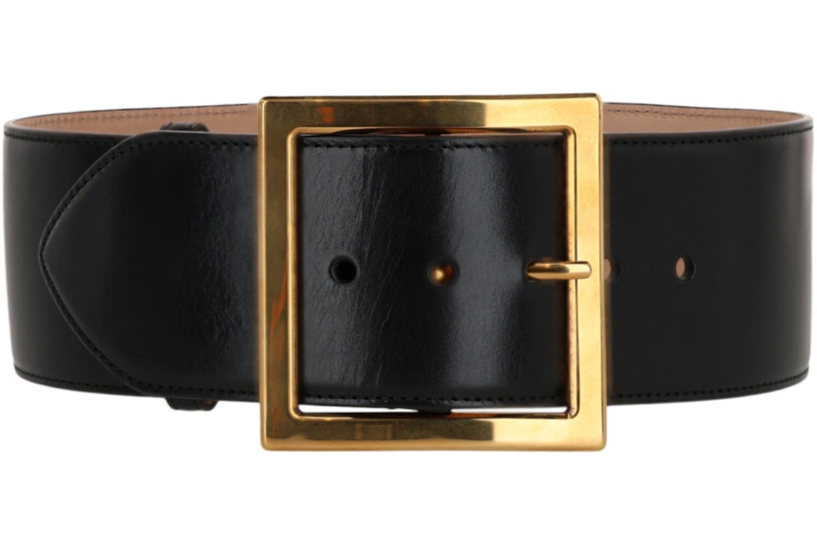 Alexander McQueen Wide Leather Belt Gold-tone Black in Leather - KR