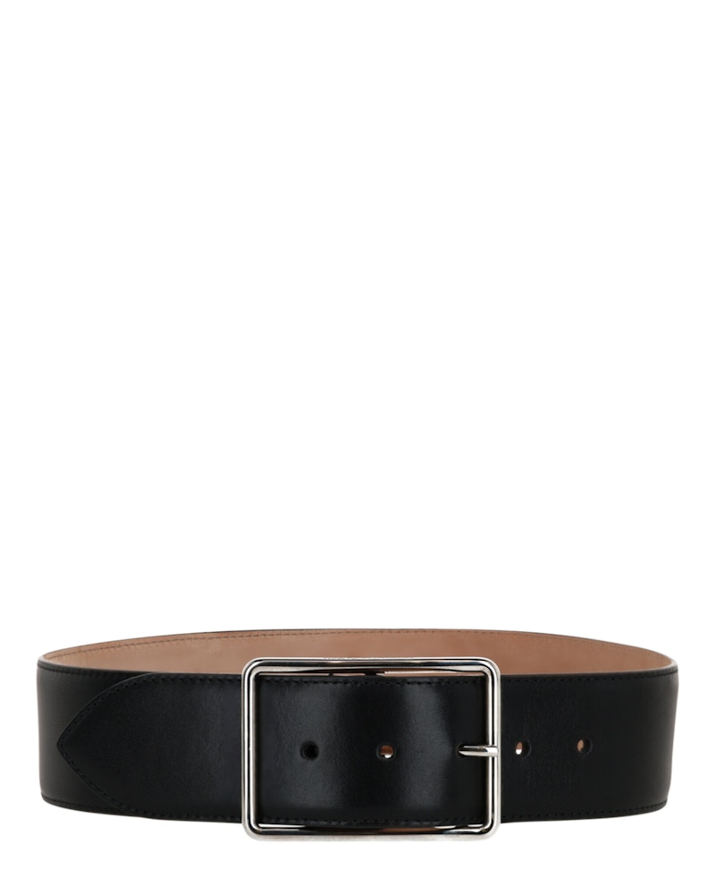 Alexander McQueen Wide Leather Belt Silver-tone Black in Alexander McQueen Wide Leather Belt Silver-tone Black in