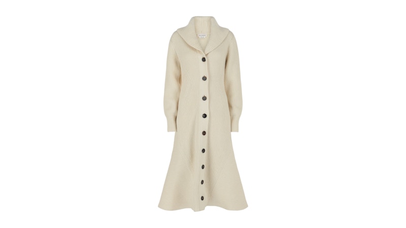 Alexander McQueen Women's Ribbed Wool Cardigan Coat Ivory