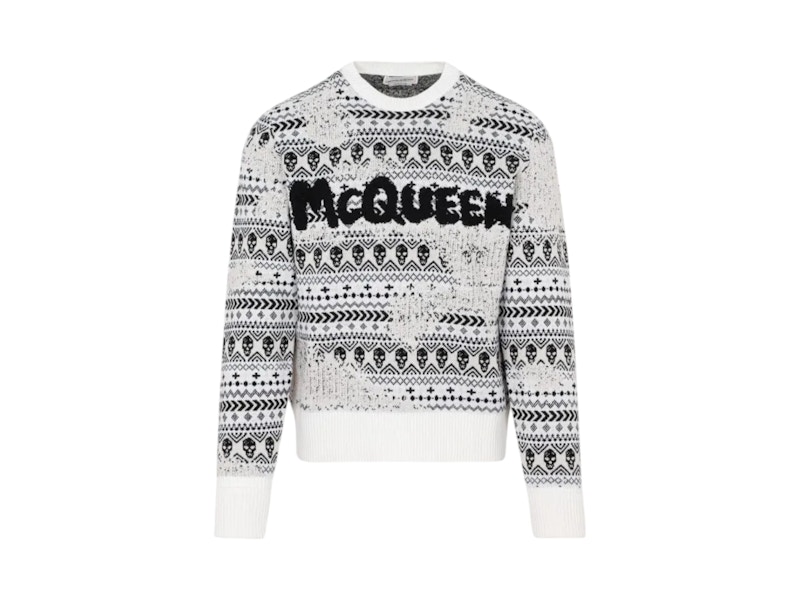 Alexander McQueen Wool Logo Sweater White/Black メンズ - JP