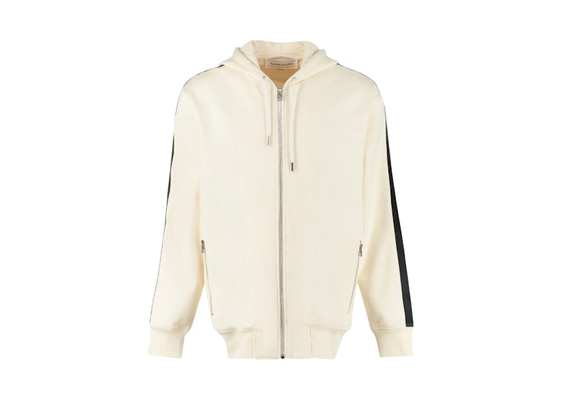 Men's Alexander McQueen Zipped Logo Drawstring Hoodie in Creme