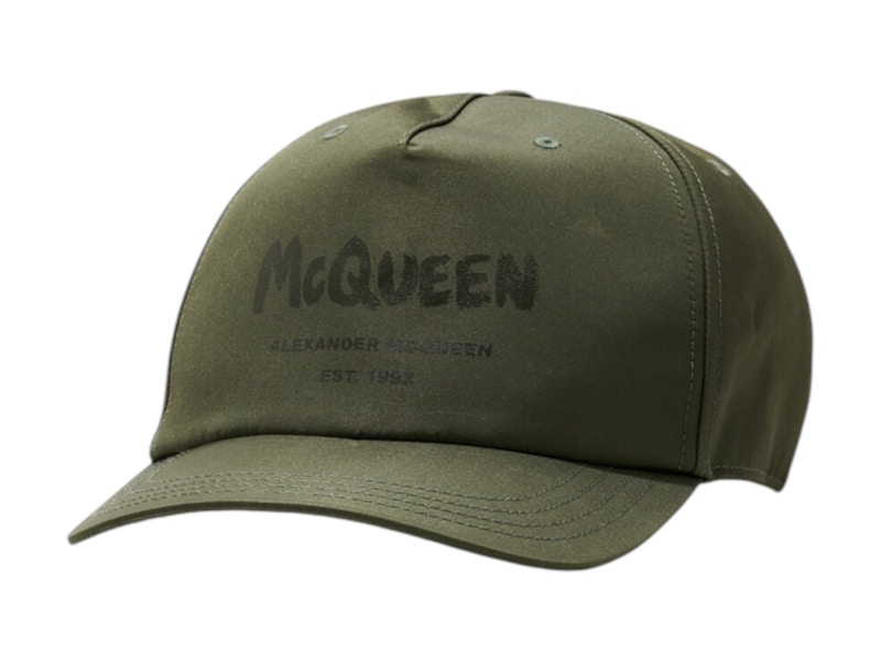 Pre-owned Alexander Mcqueen Grafitti Print Cap In Olive Green