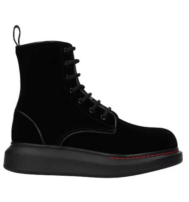 Alexander Mcqueen Hybrid Lace Up Boot Velvet Black (Women's) - 586395W4IKX1000 - US