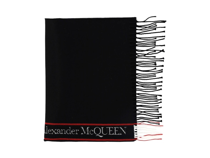 Pre-owned Alexander Mcqueen Reversible Logoprint Scarf In Black/red In Multi
