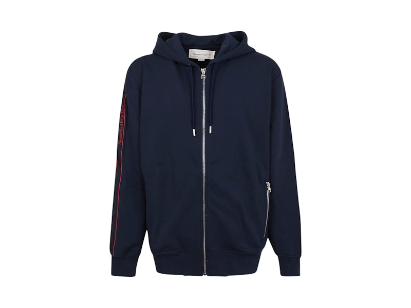 Alexander McQueen Side Logo-Print Zip-Up Hoodie Navy Men's - US
