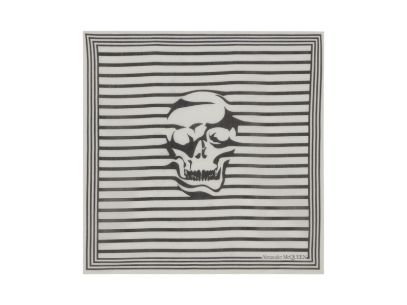 Pre-owned Alexander Mcqueen Skull Bretonstripe Scarf In White/black In Multi