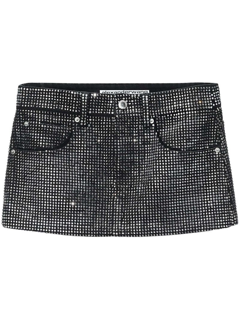 【ALEXANDER WANG】Mini skirt with crystals /ブラック Alexander Wang Crystal Denim Mini Skirt | Black | FARFETCH