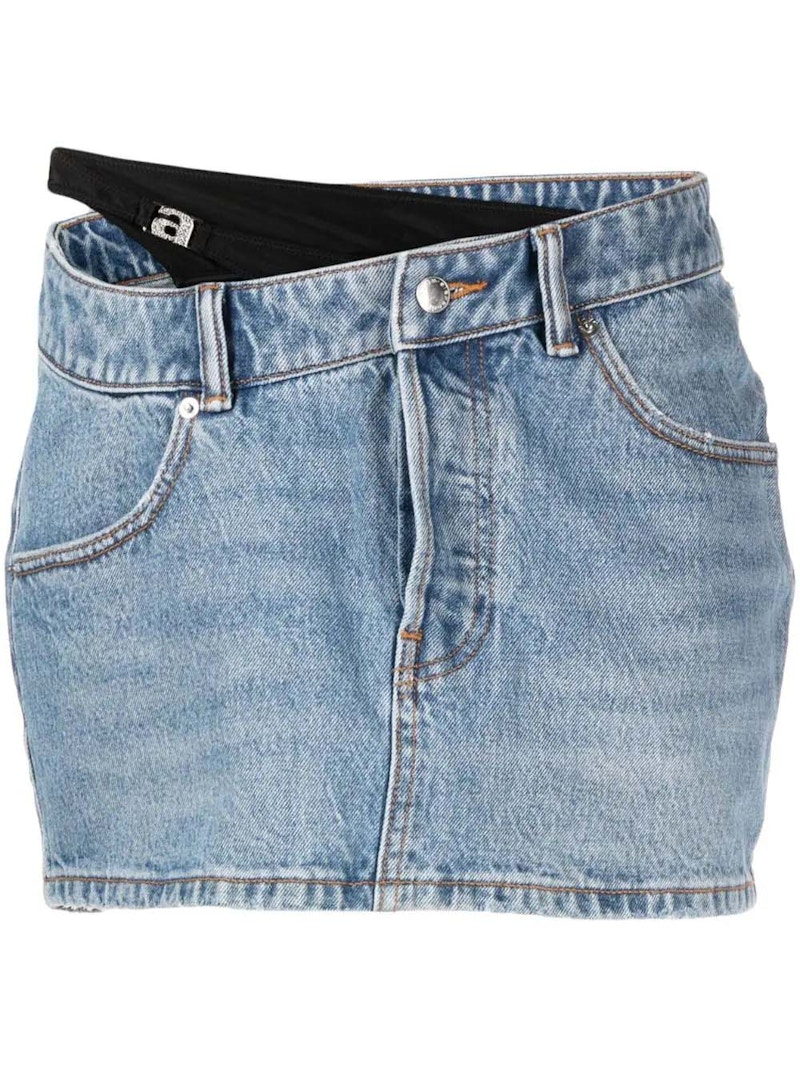 Pre-owned Alexander Wang Women's Asymetrical Waistband Mini Bikini Skirt In Light Indigo In Purple