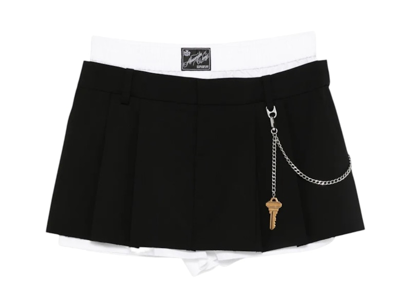 Pre-owned Alexander Wang Women's  Chain Prestyled Pleated Short In Black/white In Multi