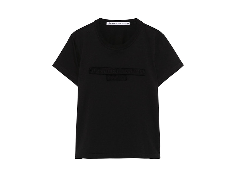 Alexander Wang Distressed Logo Shrunken Tee Black - US Alexander Wang Distressed Logo Shrunken Tee Black - US