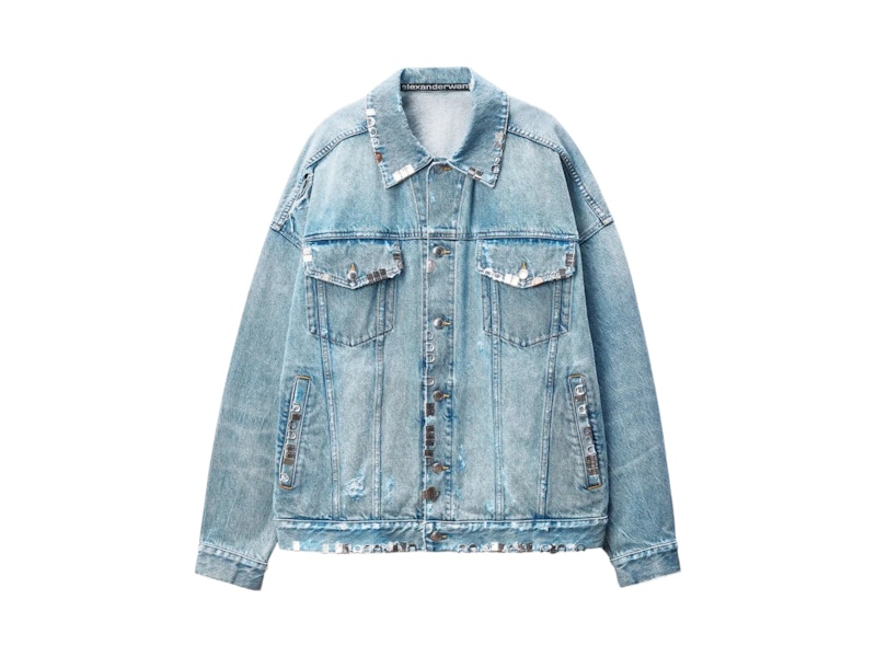 Alexander Wang Distressed Oversized Trucker Jacket with Hardware Light Powder Blue