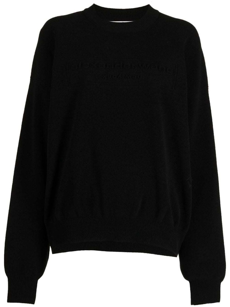 Pre-owned Alexander Wang Women's  Embossed Logo Ribbed Pullover In Black