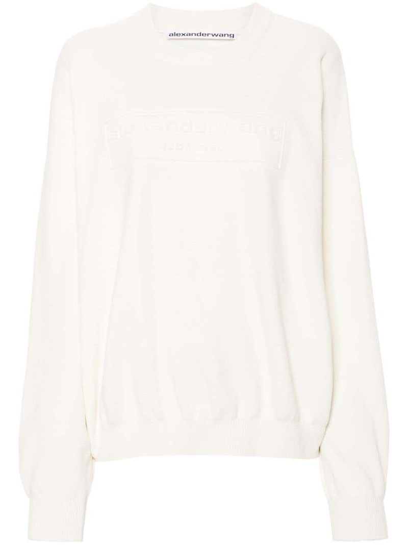 Alexander Wang Pullover a coste con logo in rilievo Soft Bianco
