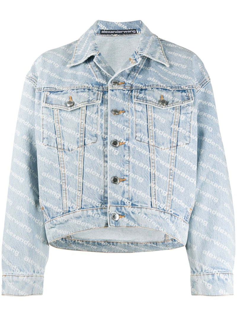 Pre-owned Alexander Wang Women's  Falling Back Logo Jacket In Pebble Bleach