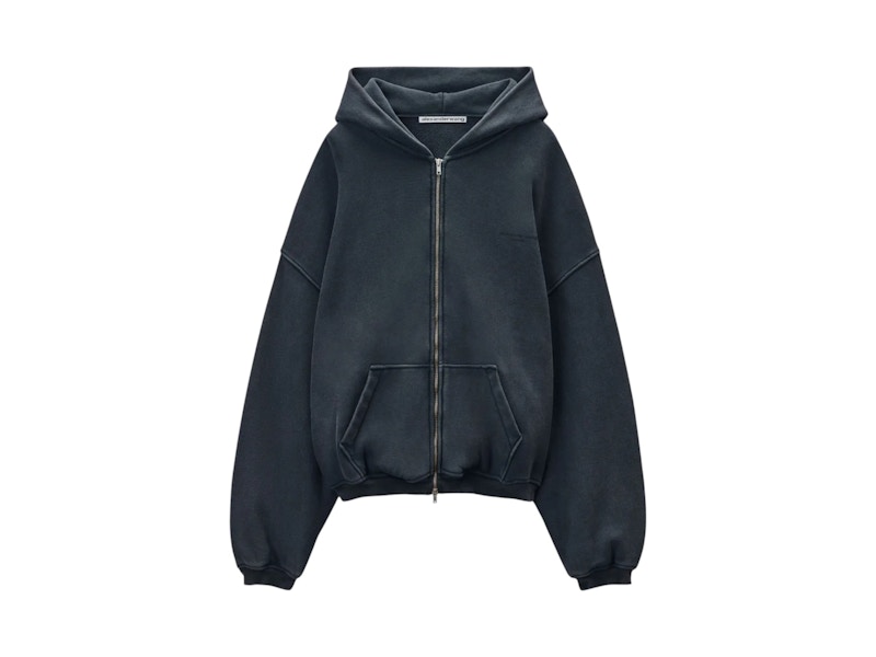 Pre-owned Alexander Wang Graphic Logo Zip Up Hoodie In Washed Black