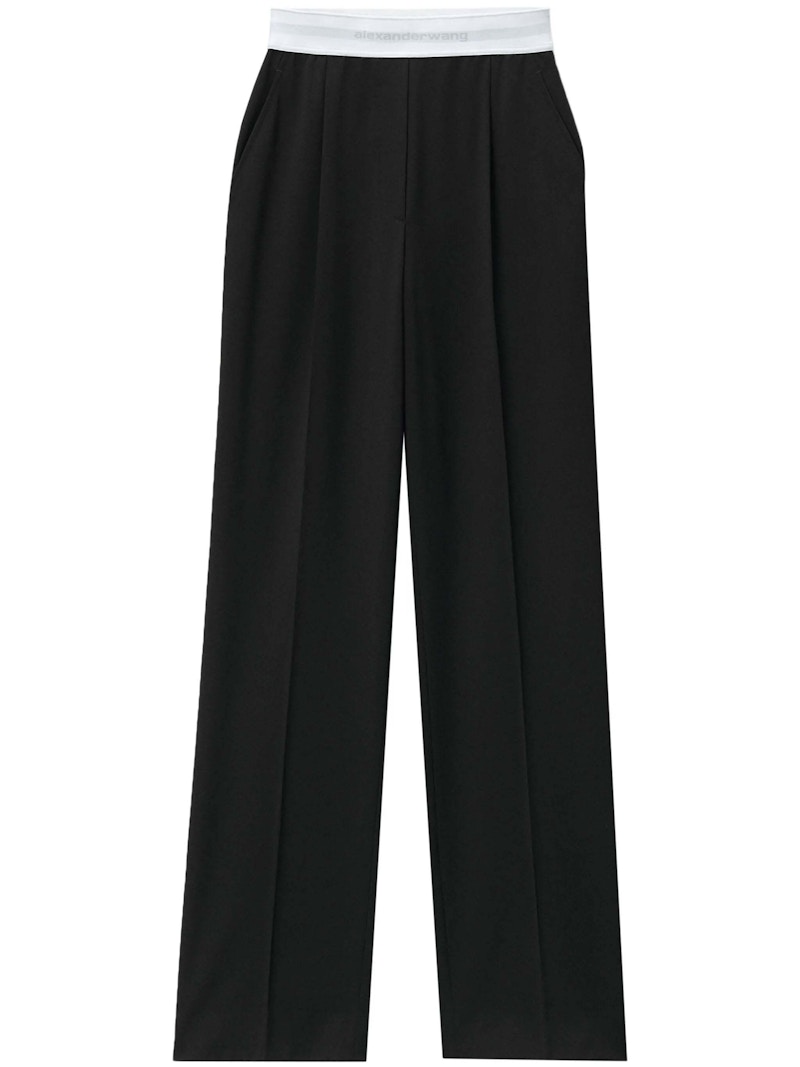 Pre-owned Alexander Wang Women's High Waisted Pleated Logo Elastic Pant In Black