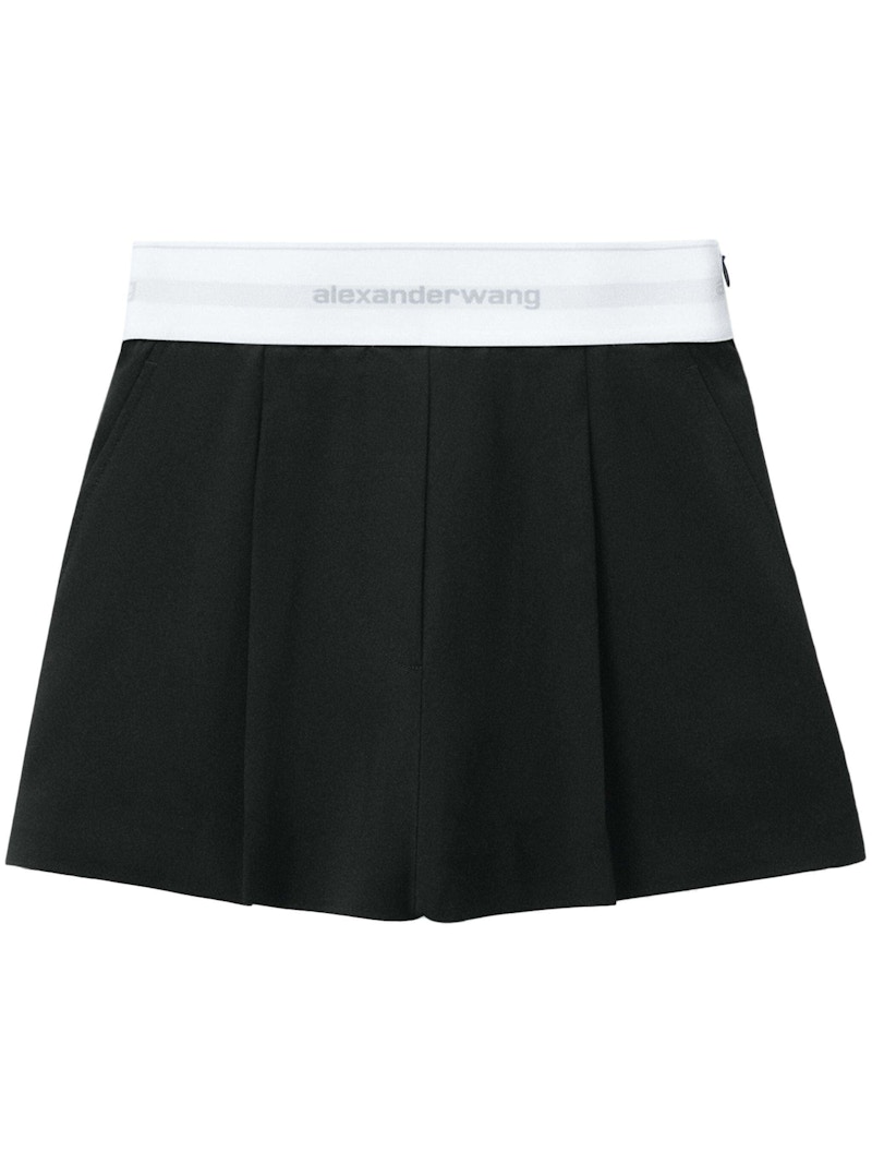 Pre-owned Alexander Wang Women's High Waisted Pleated Logo Elastic Short In Black
