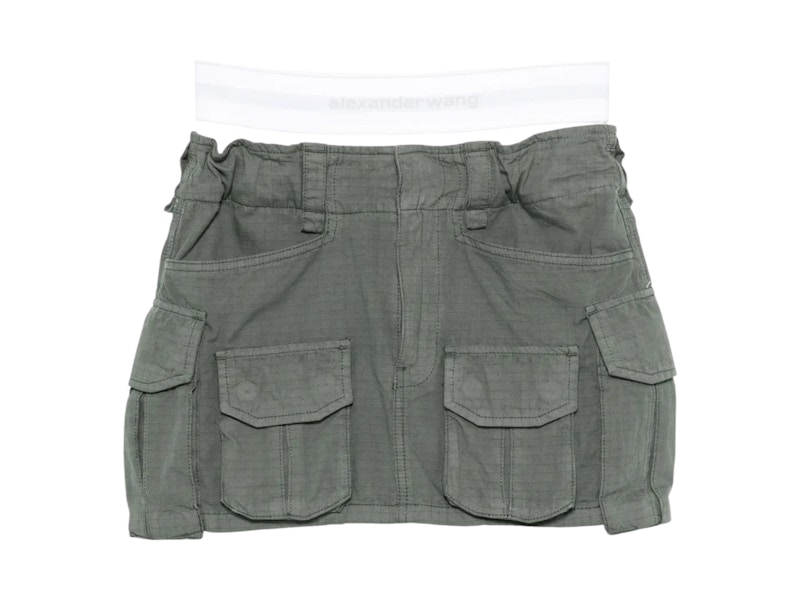 Pre-owned Alexander Wang Women's Logo Elastic Pre Styled Cargo Skirt In Balsam Green