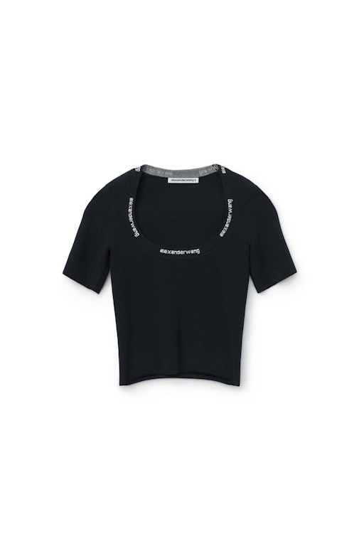 Pre-owned Alexander Wang Logo Jacquard Short-sleeve Tee In Stretch Knit Black