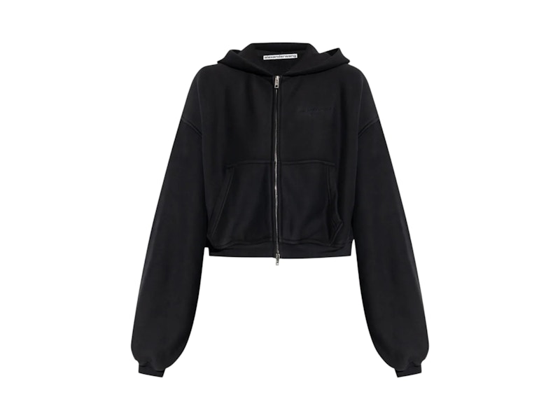 Pre-owned Alexander Wang Women's  Oversized Cropped Zipup Hoodie In Black