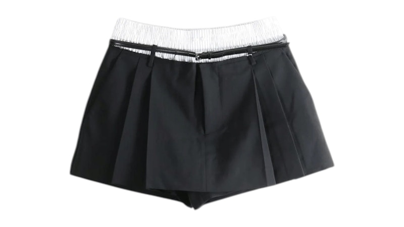 Alexander Wang Pre-Styled Boxer Mid-Rise Pleated Short Black/White Pinstripe