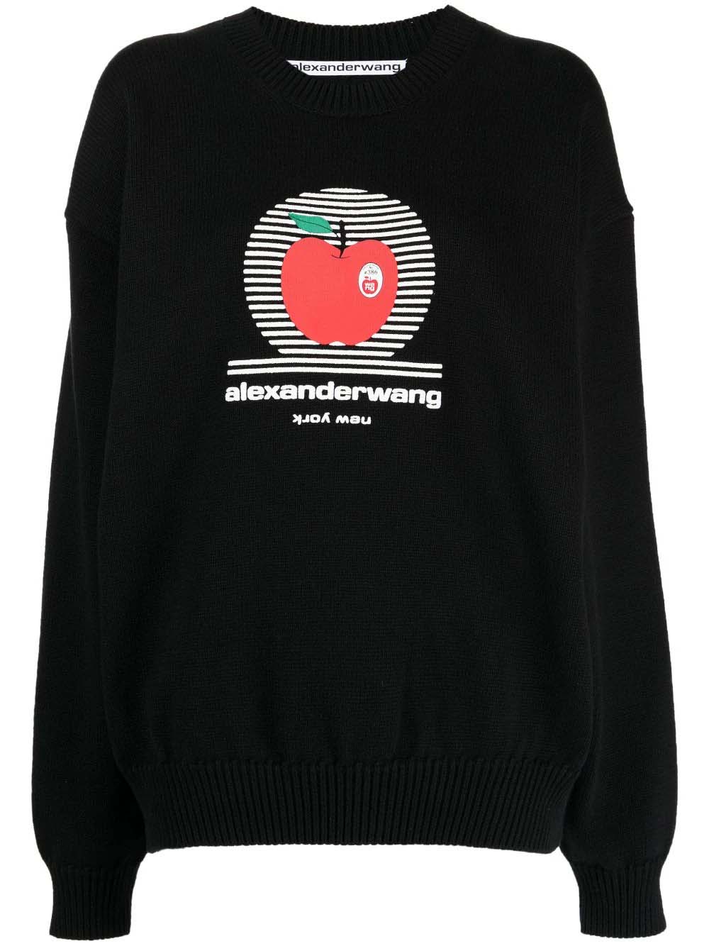 Alexander Wang Pullover With NY Apple Puff Logo Crewneck Black - TW