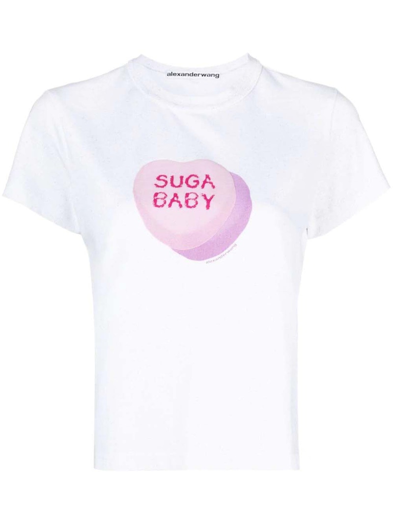 Alexander Wang Shrunken Allover Glitter & Suga Baby Tee Bright